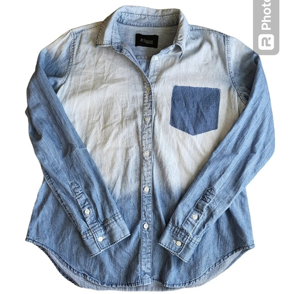 JW Signature Chambray Denim Button-up Top Womens Small Faded Grunge - Picture 9 of 11